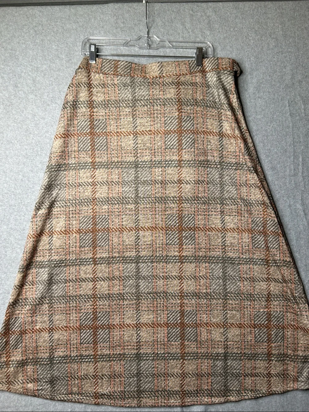 Plaid A-Line Midi Skirt with Self-Tie Waist - Beige‎ Rust Gray